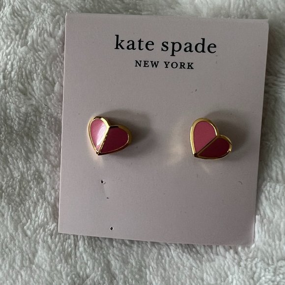 kate spade pink red Heritage Spade Small Heart Studs earrings nwt - Picture 3 of 5
